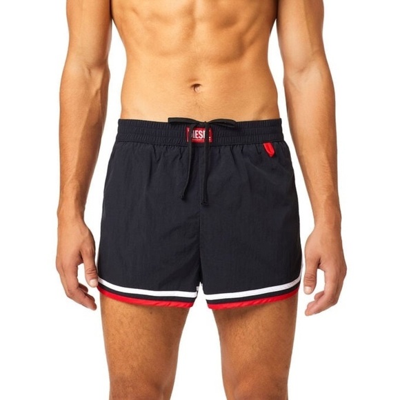 Diesel men’s striped boxer style swim shorts black red size medium - Picture 1 of 9